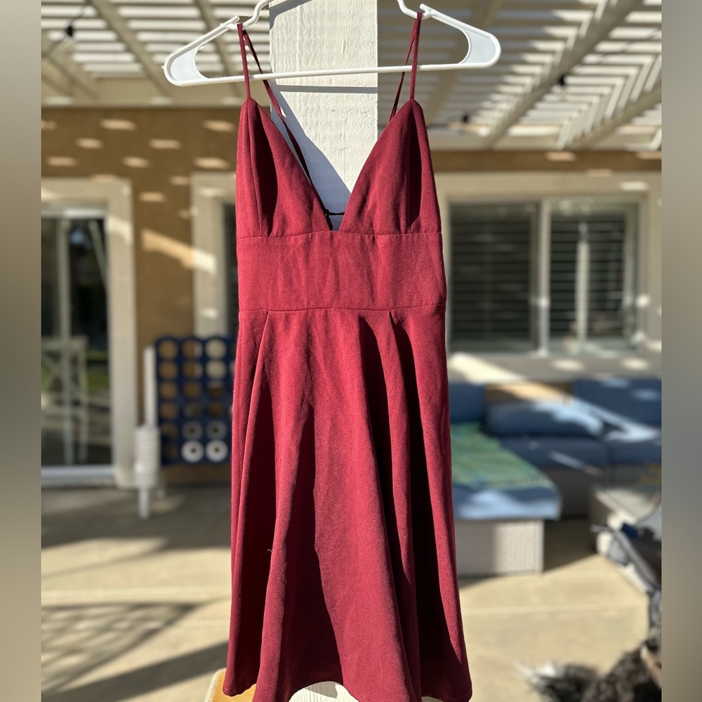 TOBI Burgundy Spaghetti Strap Dress